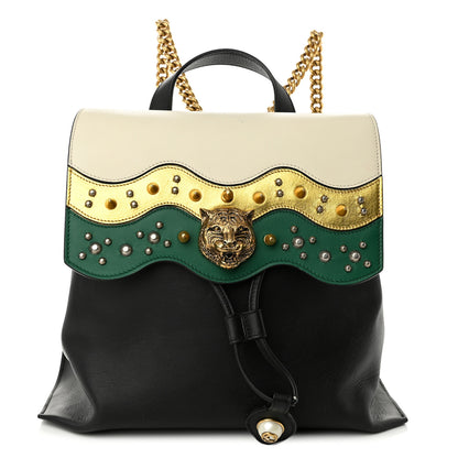 Gucci Calfskin Medium Malin Chain Backpack White Black Gold 1 of 12