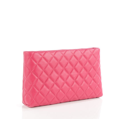 Chanel Lambskin Quilted Clutch Dark Pink 3 of 8
