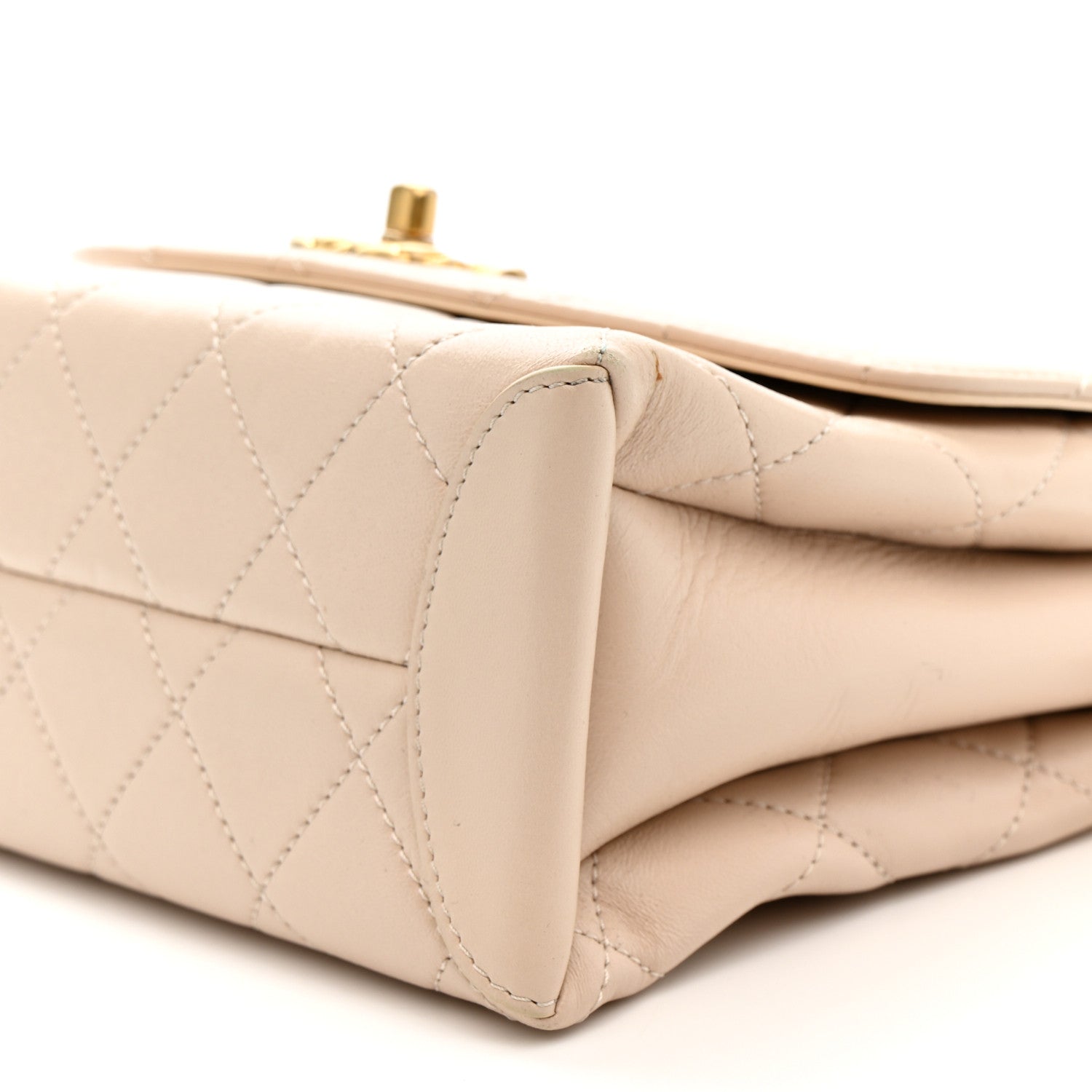 Chanel Lambskin Quilted Trendy Spirit Top Handle Flap Beige