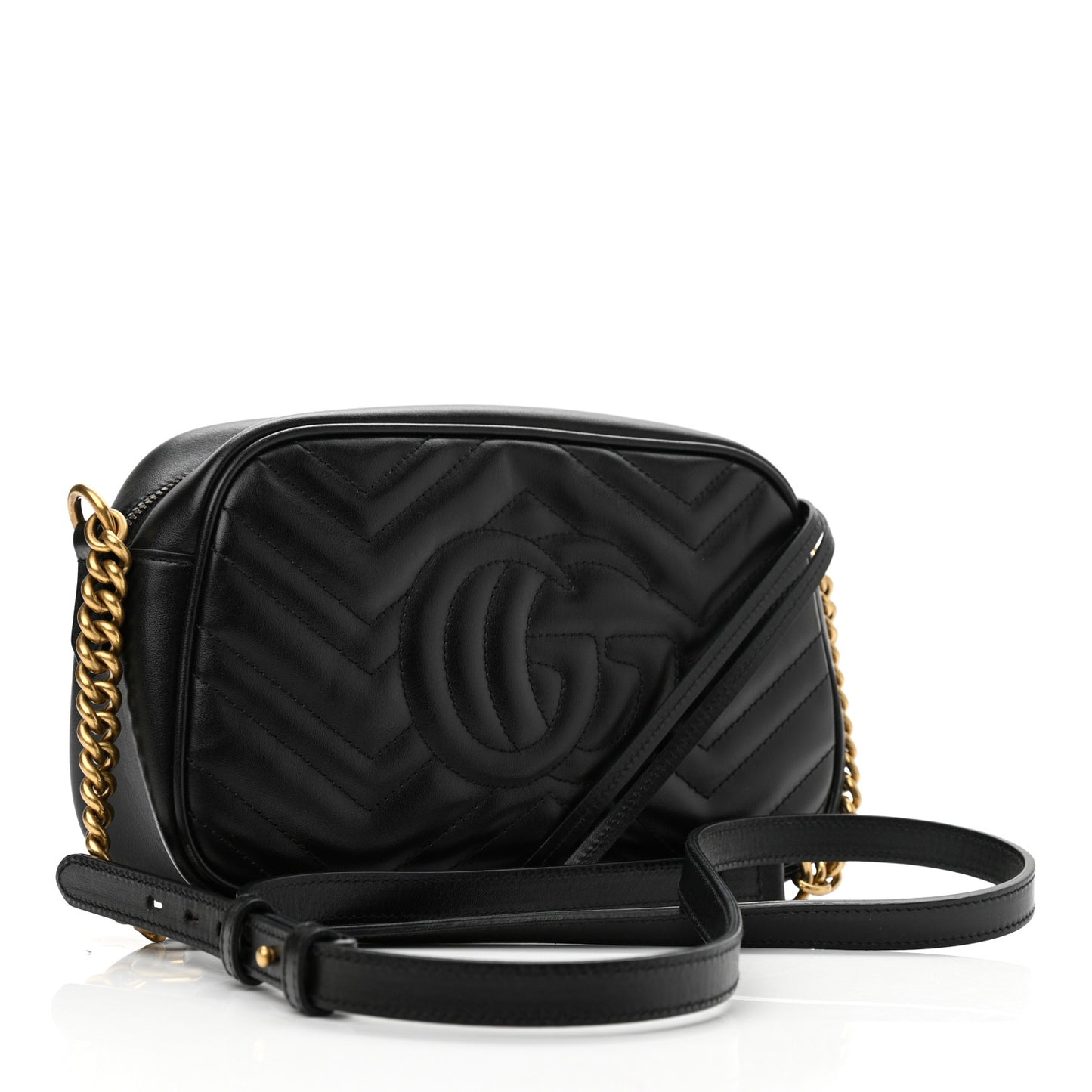 Calfskin Matelasse Small GG Marmont Chain Shoulder Bag Black