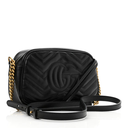 Gucci Calfskin Matelasse Small GG Marmont Chain Shoulder Bag Black 3 of 10