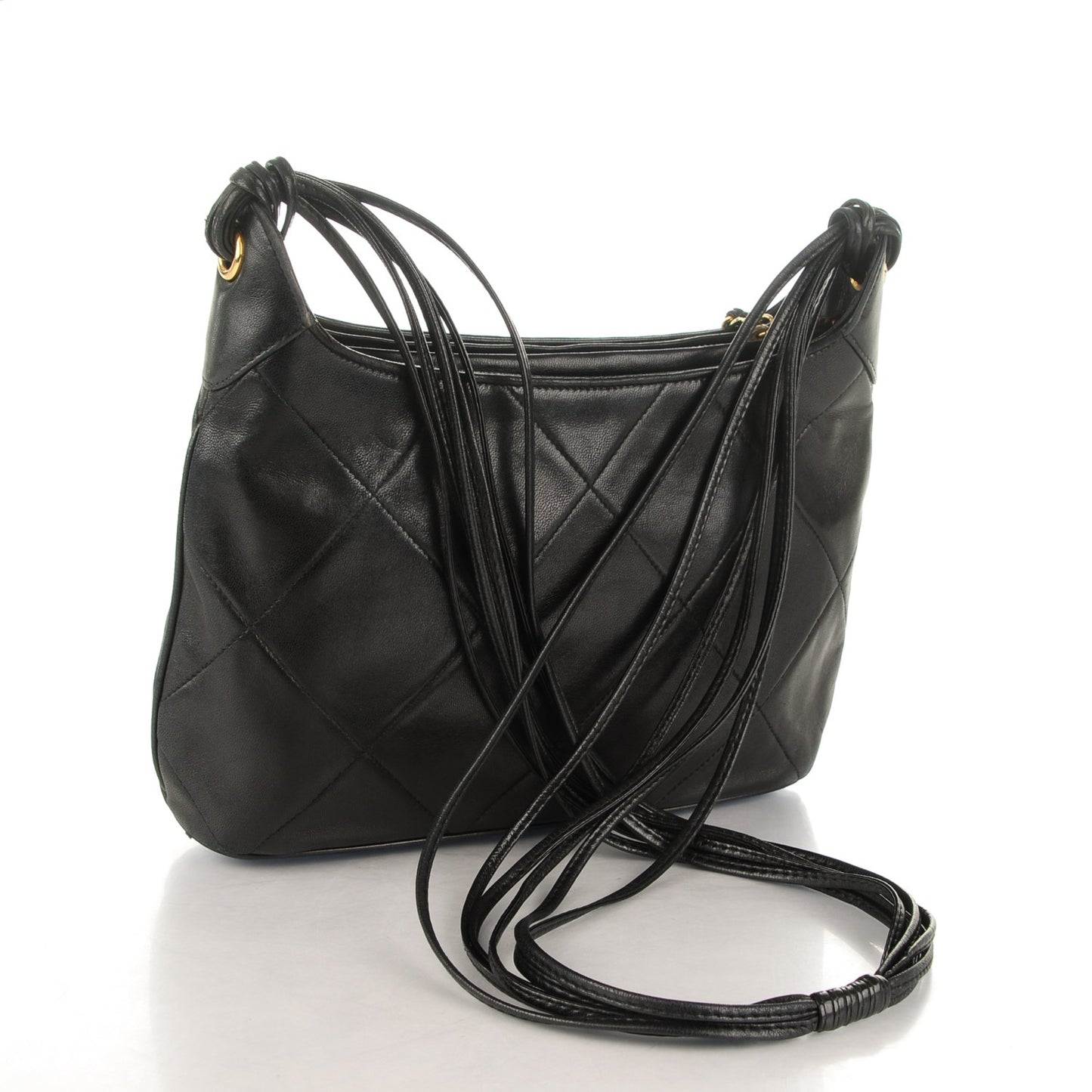 Lambskin Quilted Tassel Bag Black