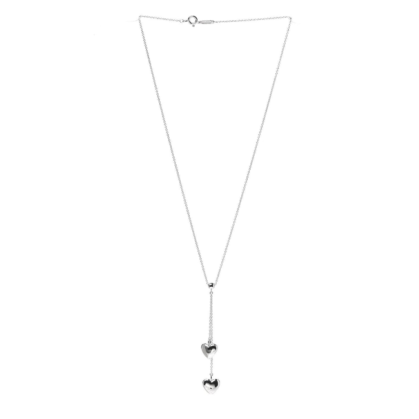 Sterling Silver Double Heart Lariat Pendant Necklace