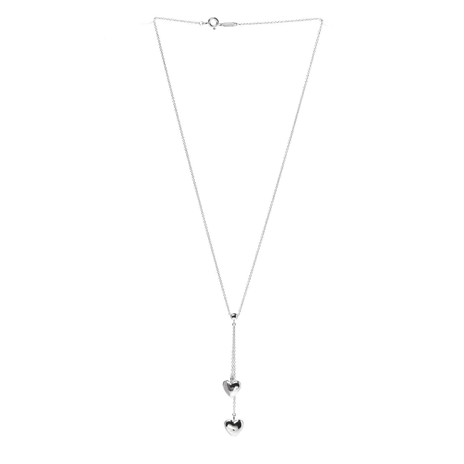 Tiffany Sterling Silver Double Heart Lariat Pendant Necklace 2 of 5