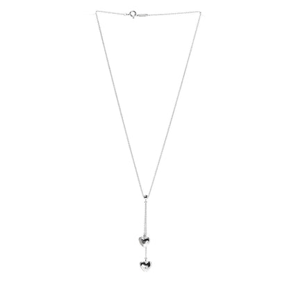 Tiffany Sterling Silver Double Heart Lariat Pendant Necklace 2 of 5