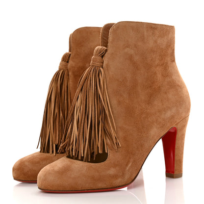 Christian Louboutin Suede Fringe Christina 85 Booties 36 Noisette 3 of 9