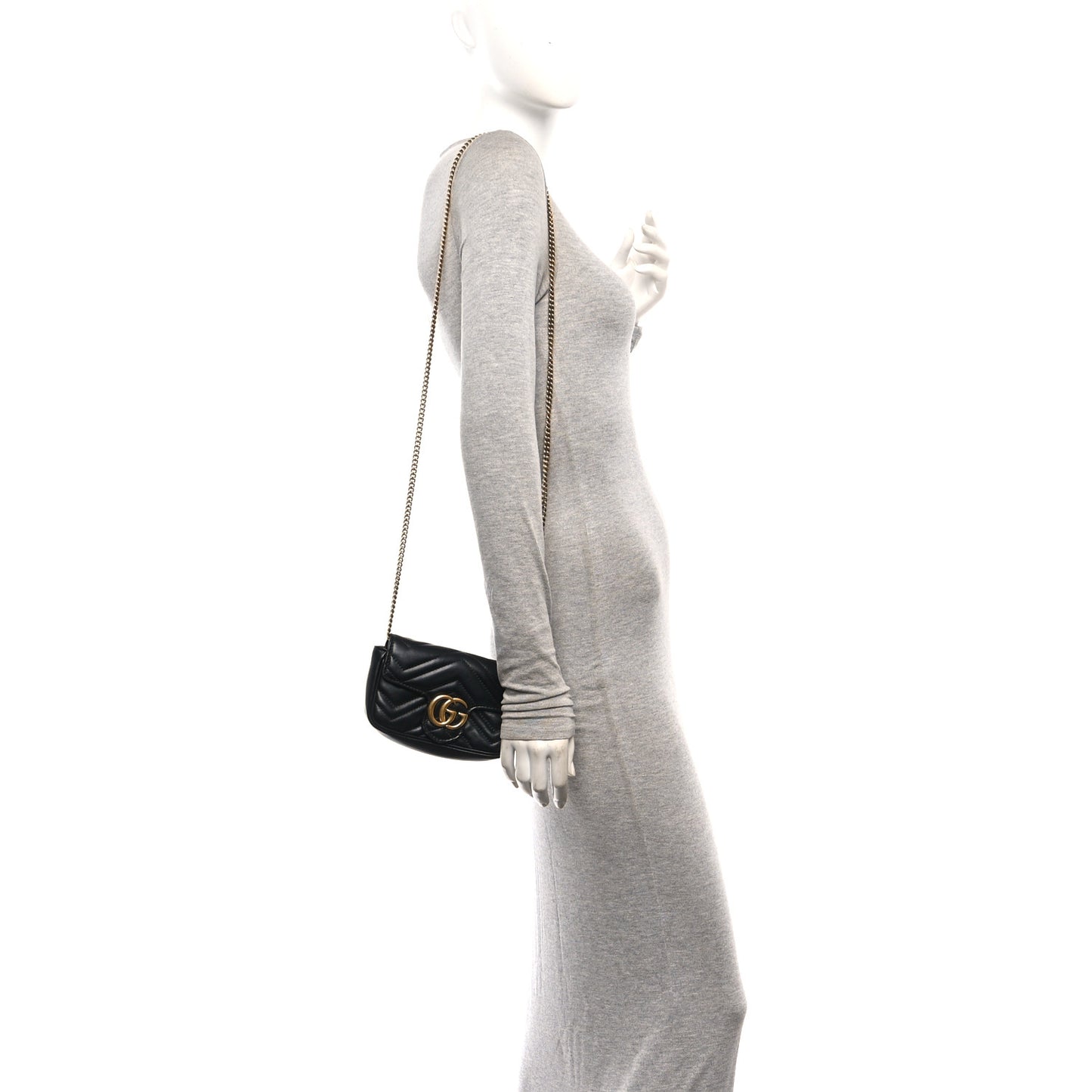 Calfskin Matelasse Super Mini GG Marmont Shoulder Bag Black