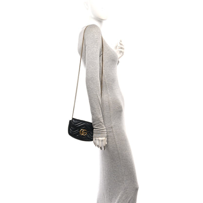 Gucci Calfskin Matelasse Super Mini GG Marmont Shoulder Bag Black 2 of 11