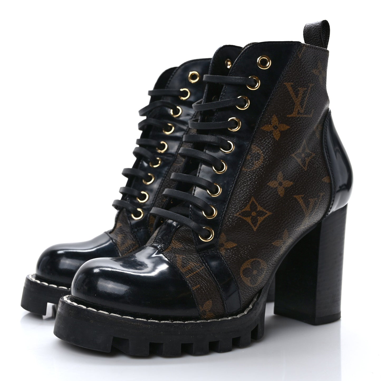Patent Calfskin Monogram Star Trail Ankle Boots 36 Black