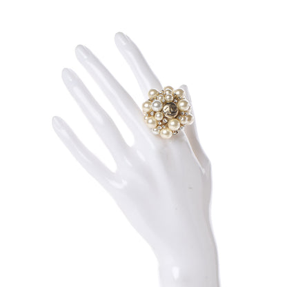 Chanel Crystal Pearl CC Ring 6.5 Gold 2 of 5