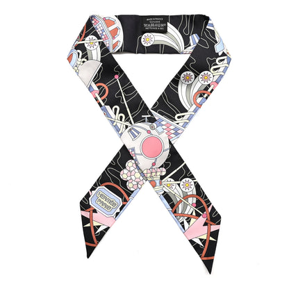 Hermes Silk Odyssey Twilly Black Bleu Ciel Rose 1 of 4
