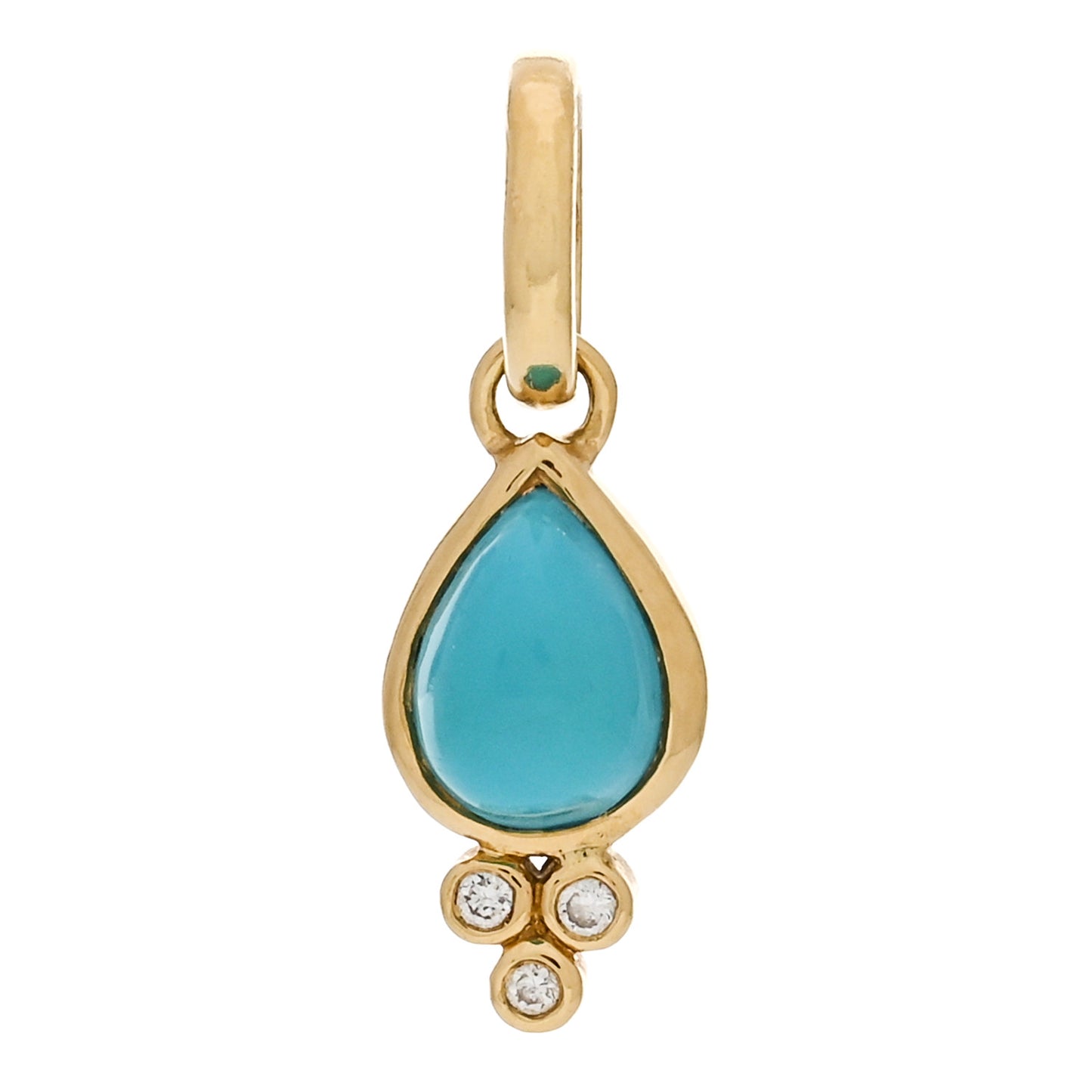 18K Yellow Gold Diamond Turquoise Piccolo Pear Drop Pendant