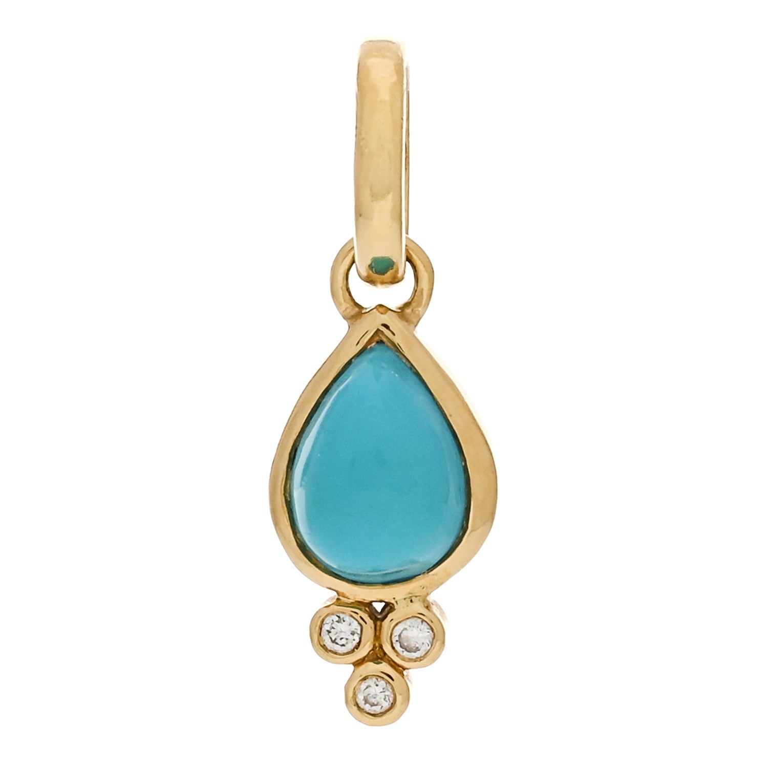 Temple St. Clair 18K Yellow Gold Diamond Turquoise Piccolo Pear Drop Pendant 1 of 3