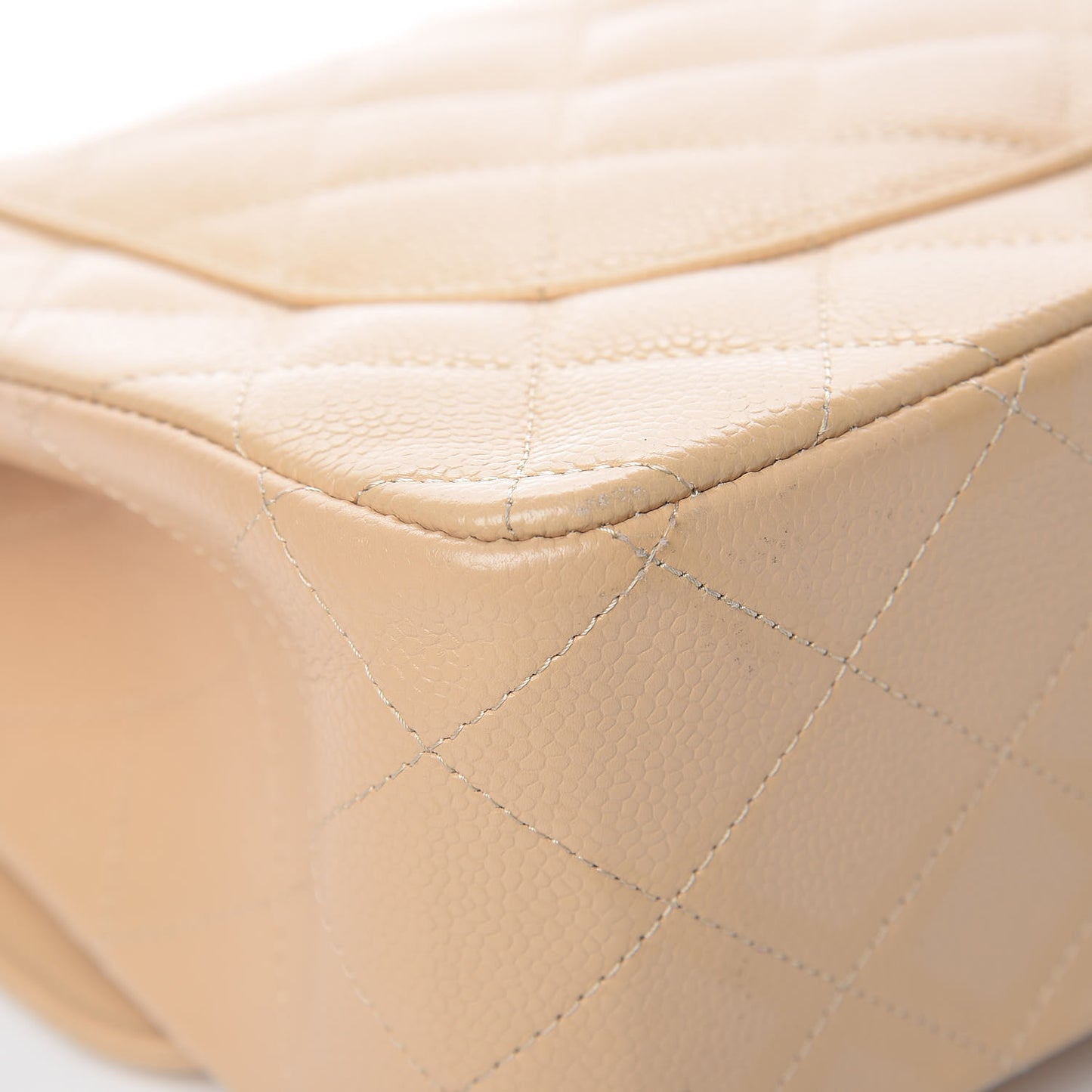 Caviar Quilted Jumbo Double Flap Beige