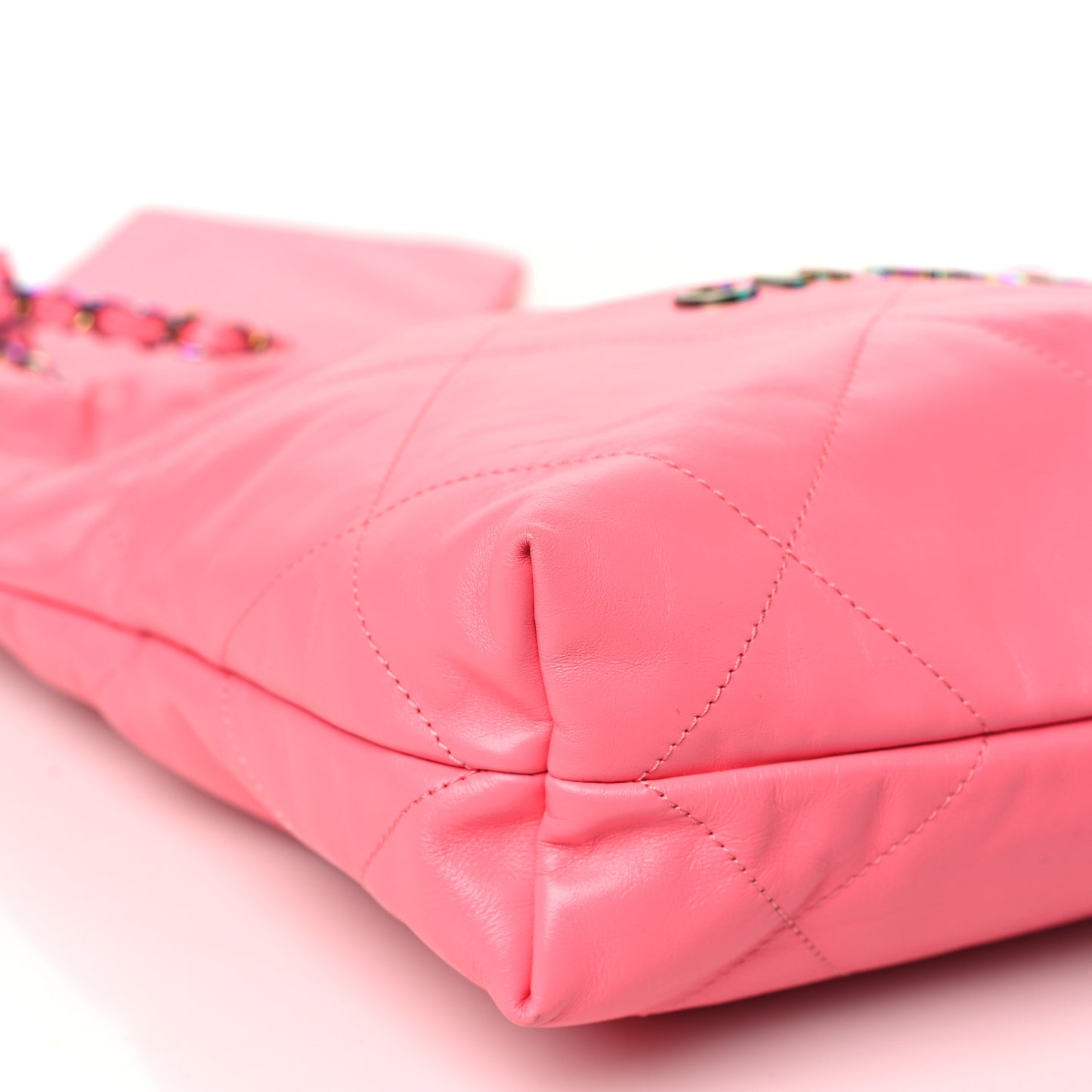 Shiny Calfskin Quilted Small Rainbow Metal Chanel 22 Coral Pink