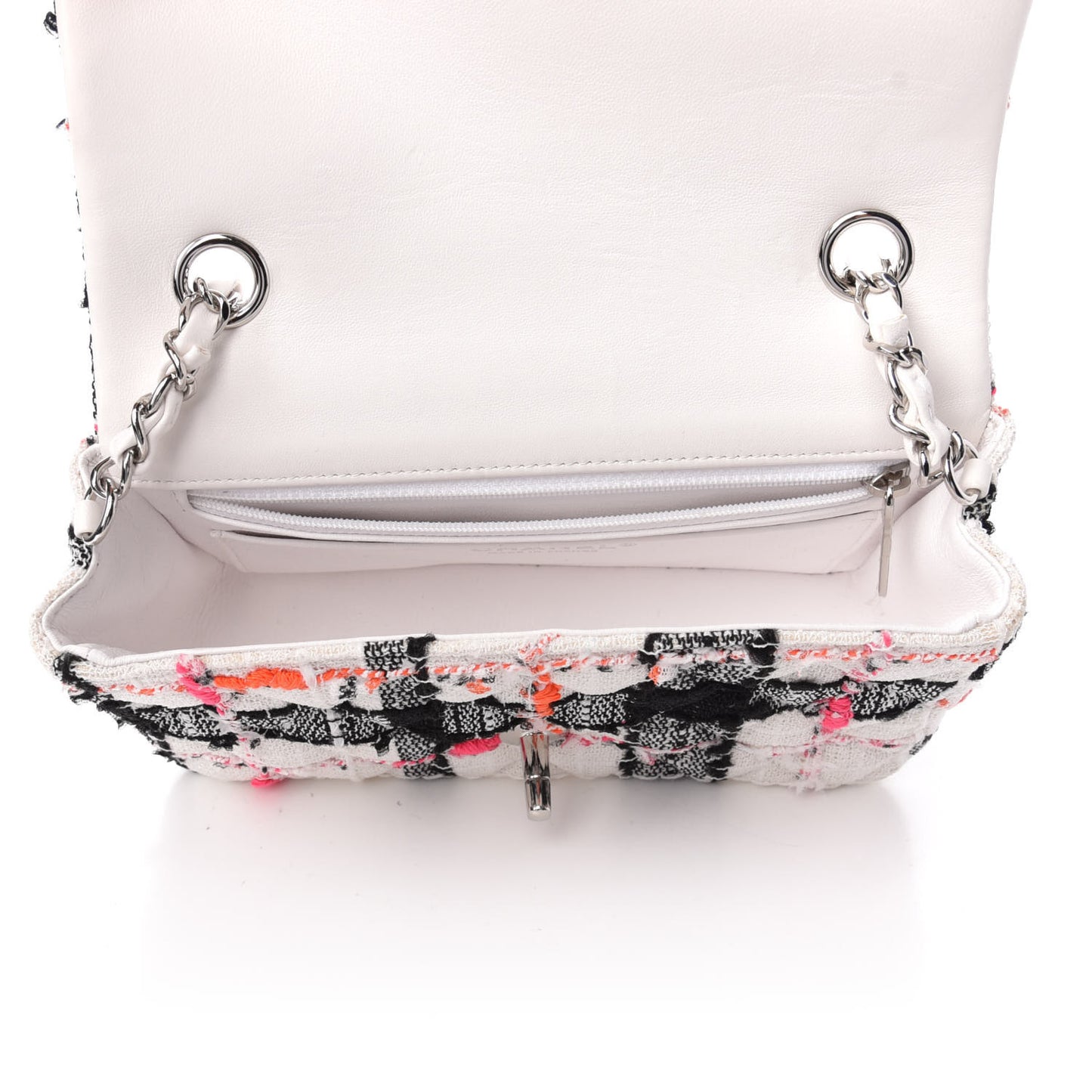 Tweed Quilted Mini Rectangular Flap Black White Pink