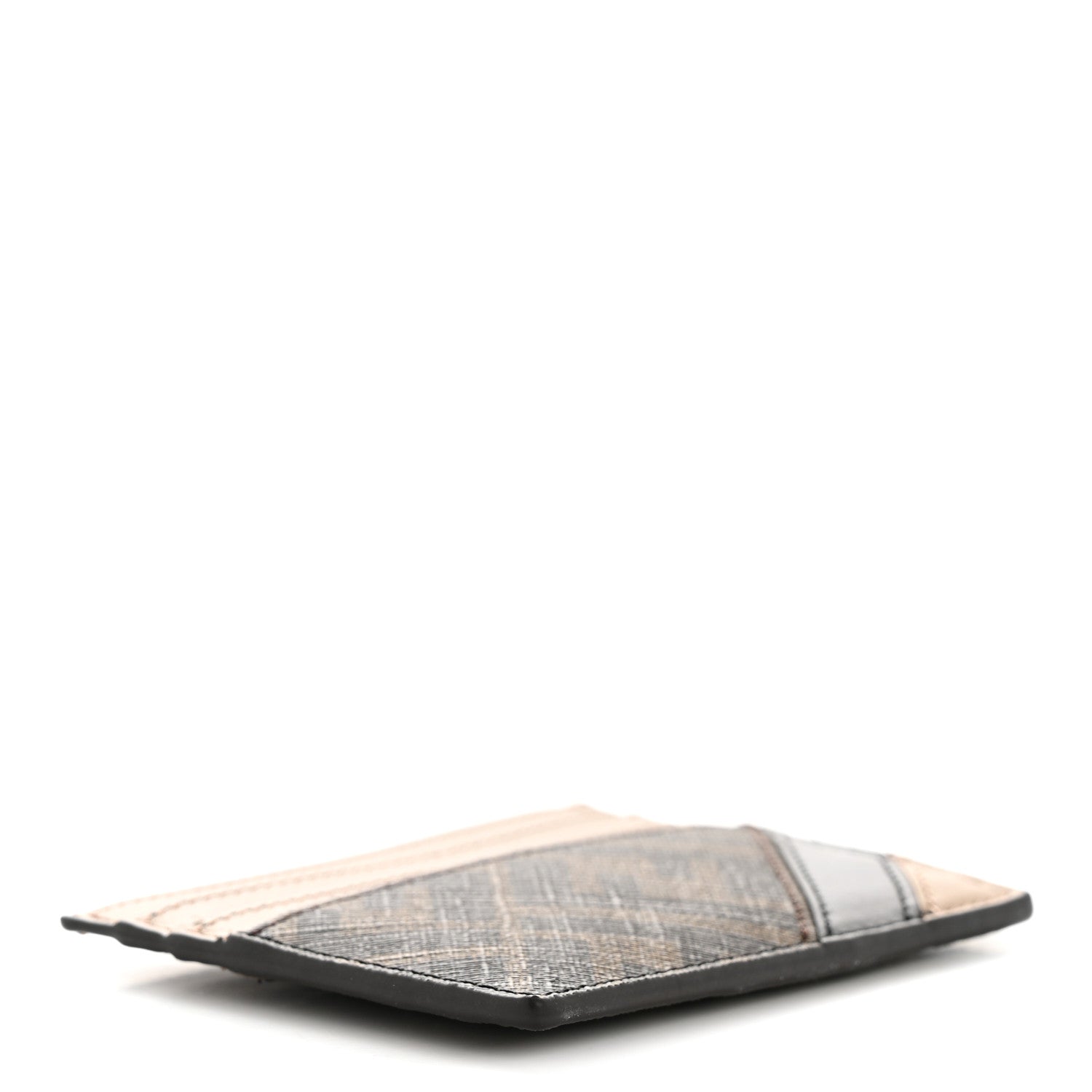 Fendi Glazed Fabric Vitello Liberty FF 1974 Diagonal Card Holder Tobacco Moro Sand Black 4 of 8