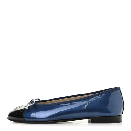 Chanel Patent CC Cap Toe Ballerina Flats 38.5 Blue Black 1 of 8