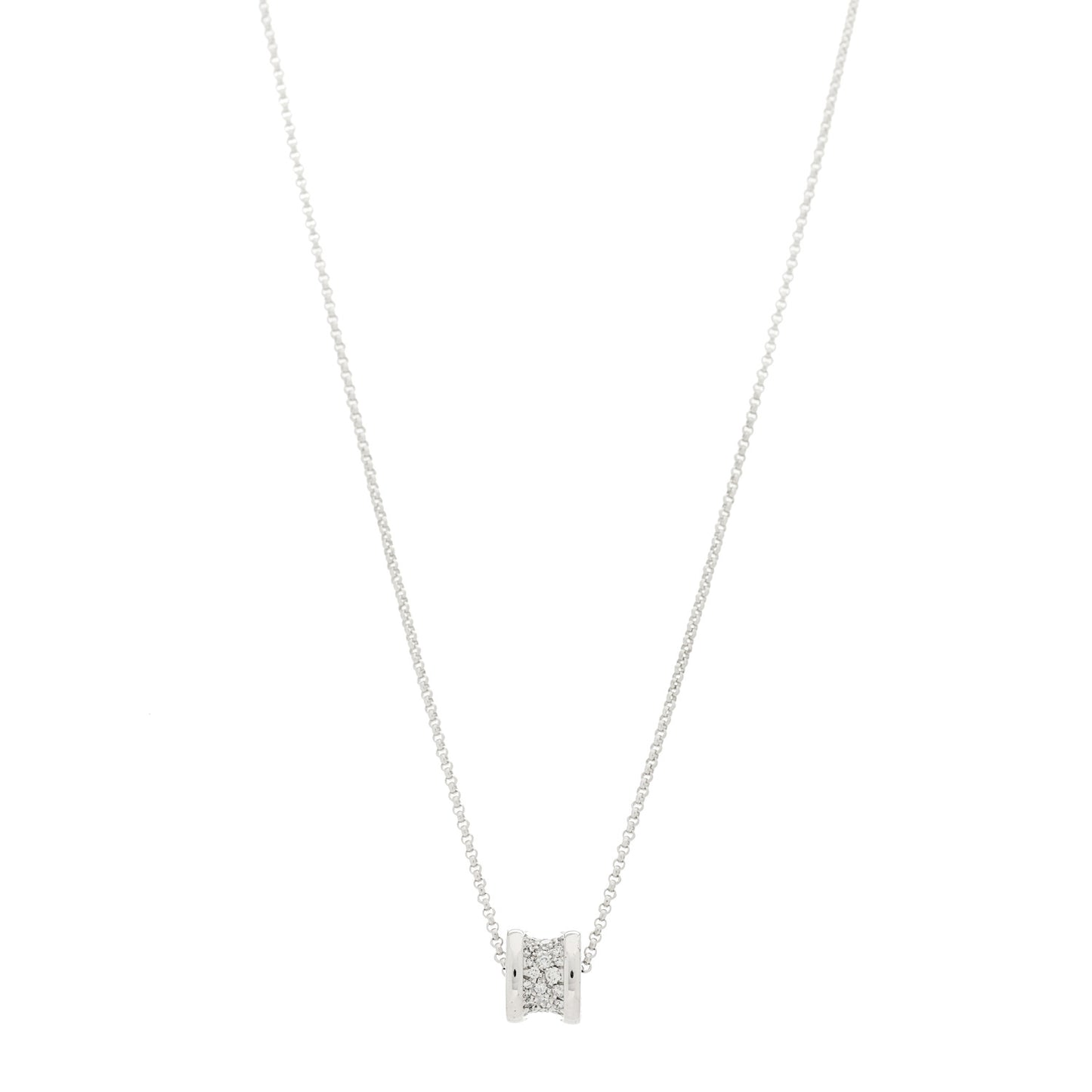 18K White Gold Diamond Small B.Zero1 Pave Pendant Necklace