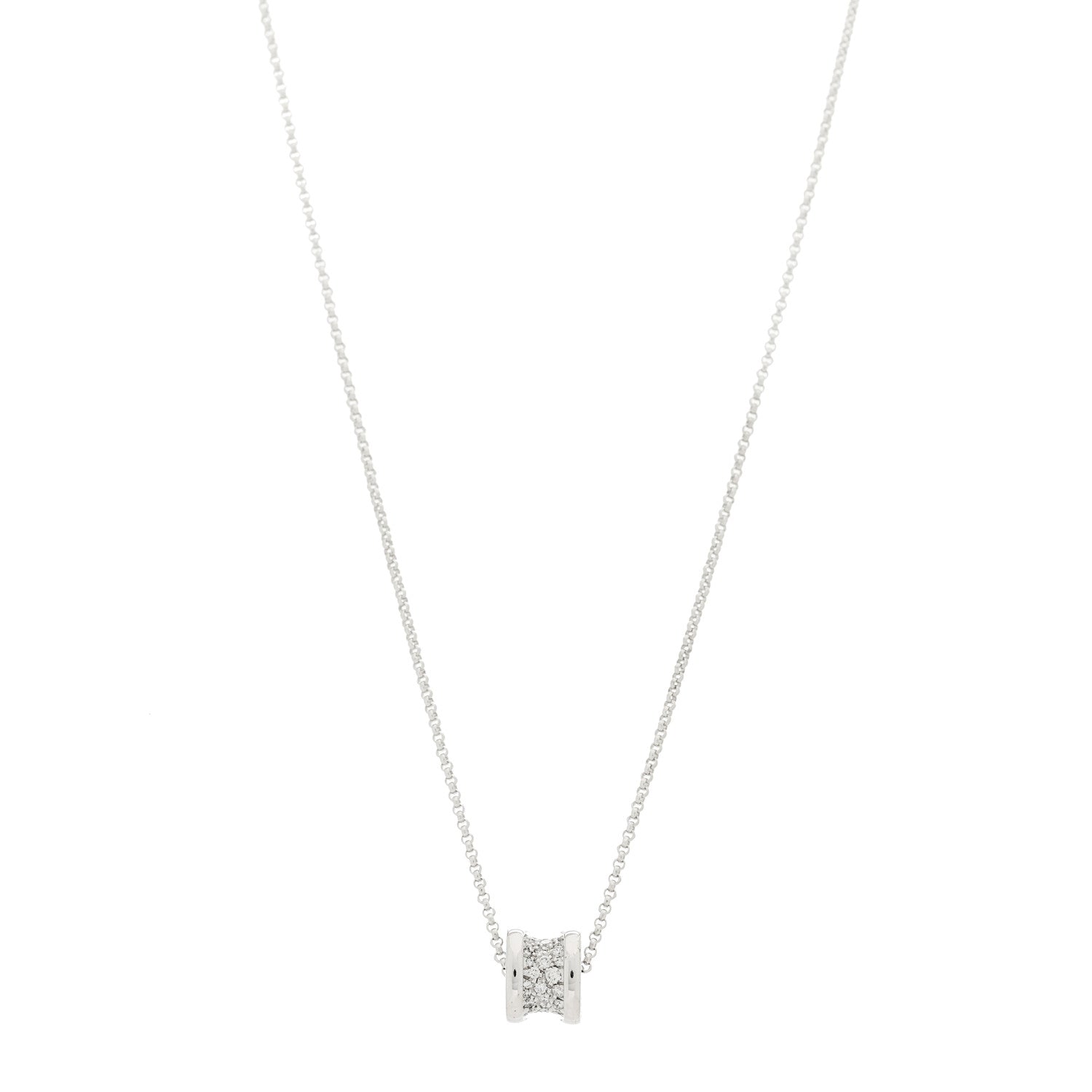 Bulgari 18K White Gold Diamond Small B.Zero1 Pave Pendant Necklace 1 of 6