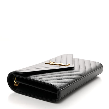 Saint Laurent Grain De Poudre Matelasse Chevron Monogram Chain Wallet Black 4 of 10