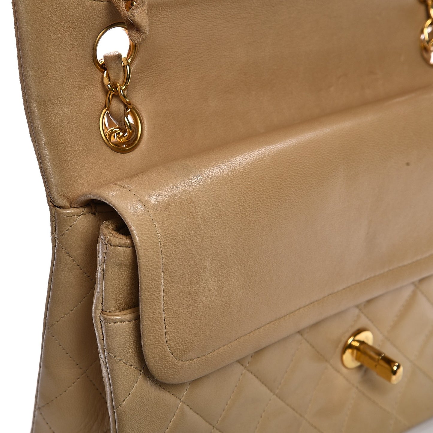 Lambskin Quilted Medium Double Flap Beige