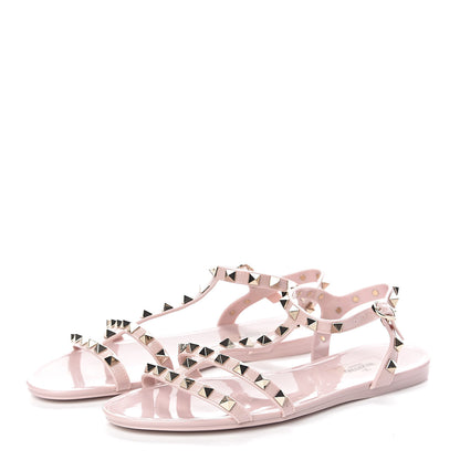Valentino Garavani PVC Jelly Rockstud Caged Sandals 38 Water Rose 3 of 7