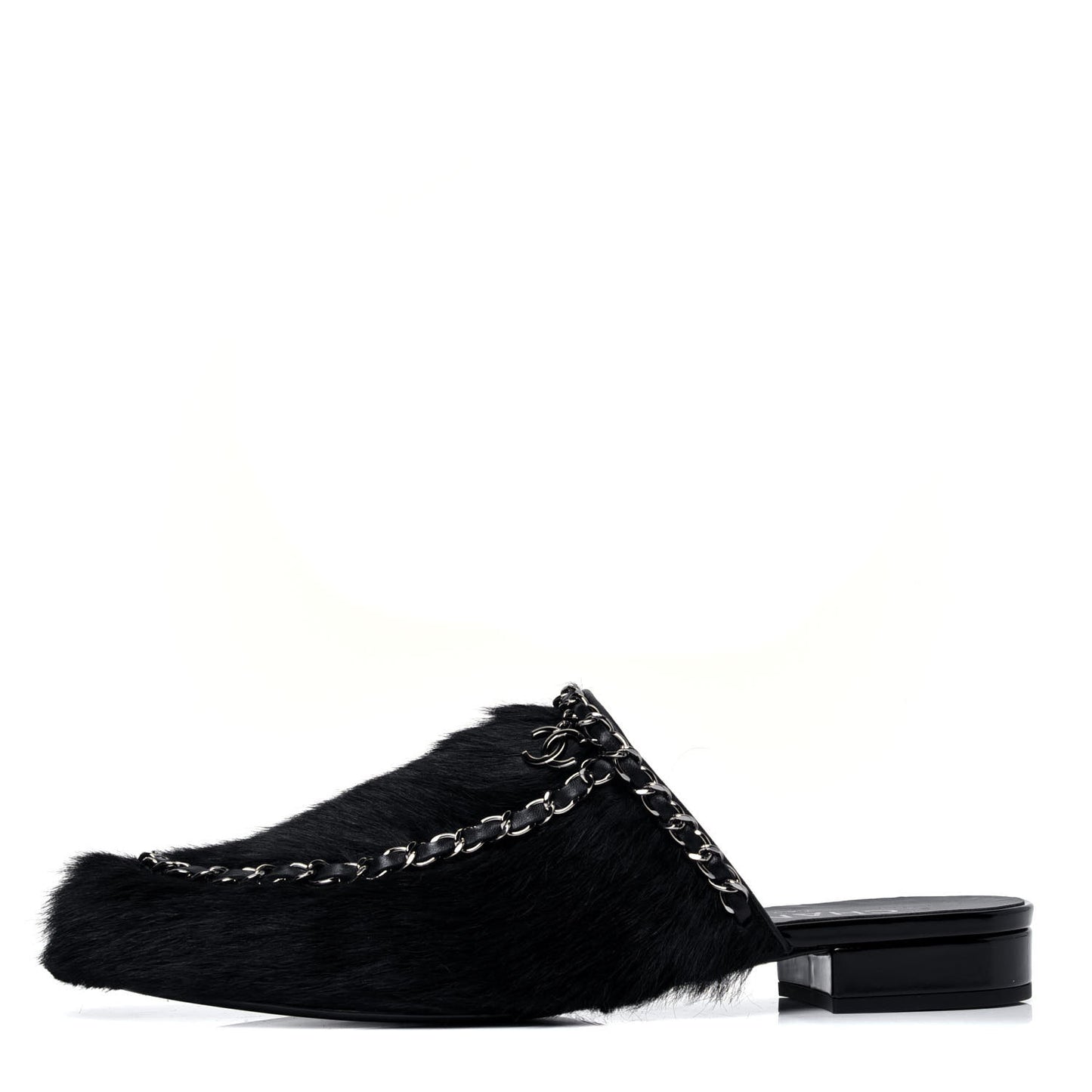 Calf Hair Chain Mules 38.5 Black