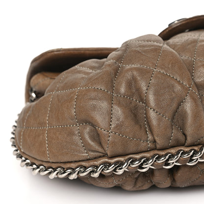 Chanel Crumpled Lambskin Quilted Medium Chain Around Flap Light Khaki 9 of 13