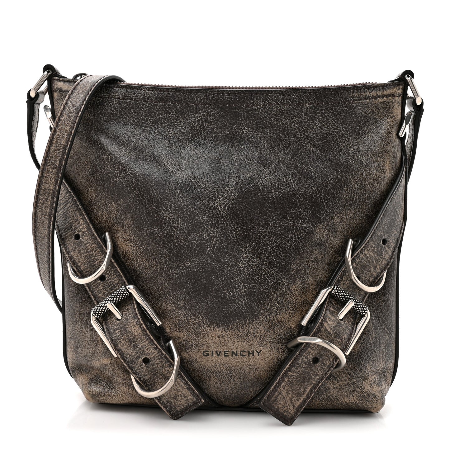 Lambskin Crackled Vintage Calfskin Small Voyou Crossbody Bag Brown