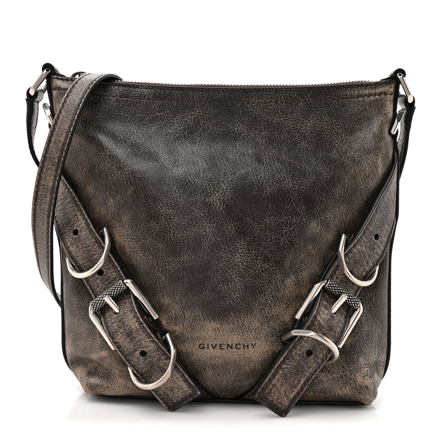 Givenchy Lambskin Crackled Vintage Calfskin Small Voyou Crossbody Bag Brown 1 of 10