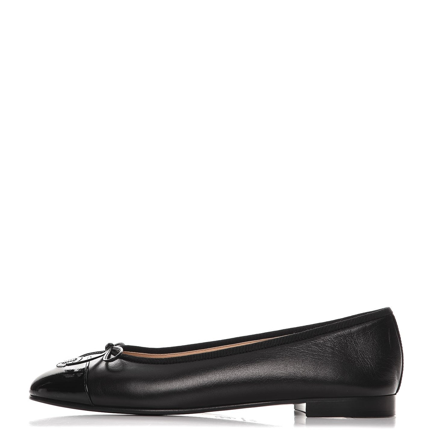 Lambskin Patent Cap Toe Ballerina Flats 40.5 Black