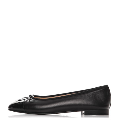 Chanel Lambskin Patent Cap Toe Ballerina Flats 40.5 Black 1 of 9