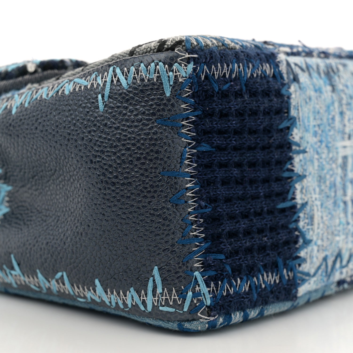 Chanel Denim Tweed Patchwork Jumbo Single Flap Blue 9 of 12