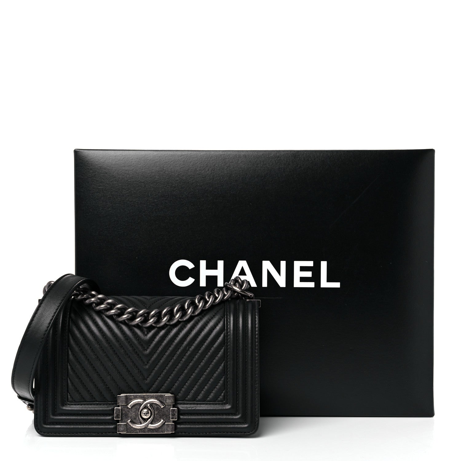 Chanel Calfskin Chevron Quilted Small Boy Flap Black 13 of 13