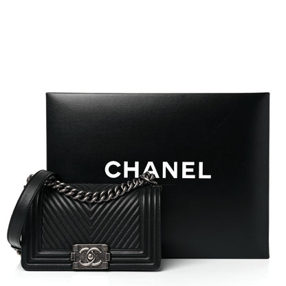 Chanel Calfskin Chevron Quilted Small Boy Flap Black 13 of 13