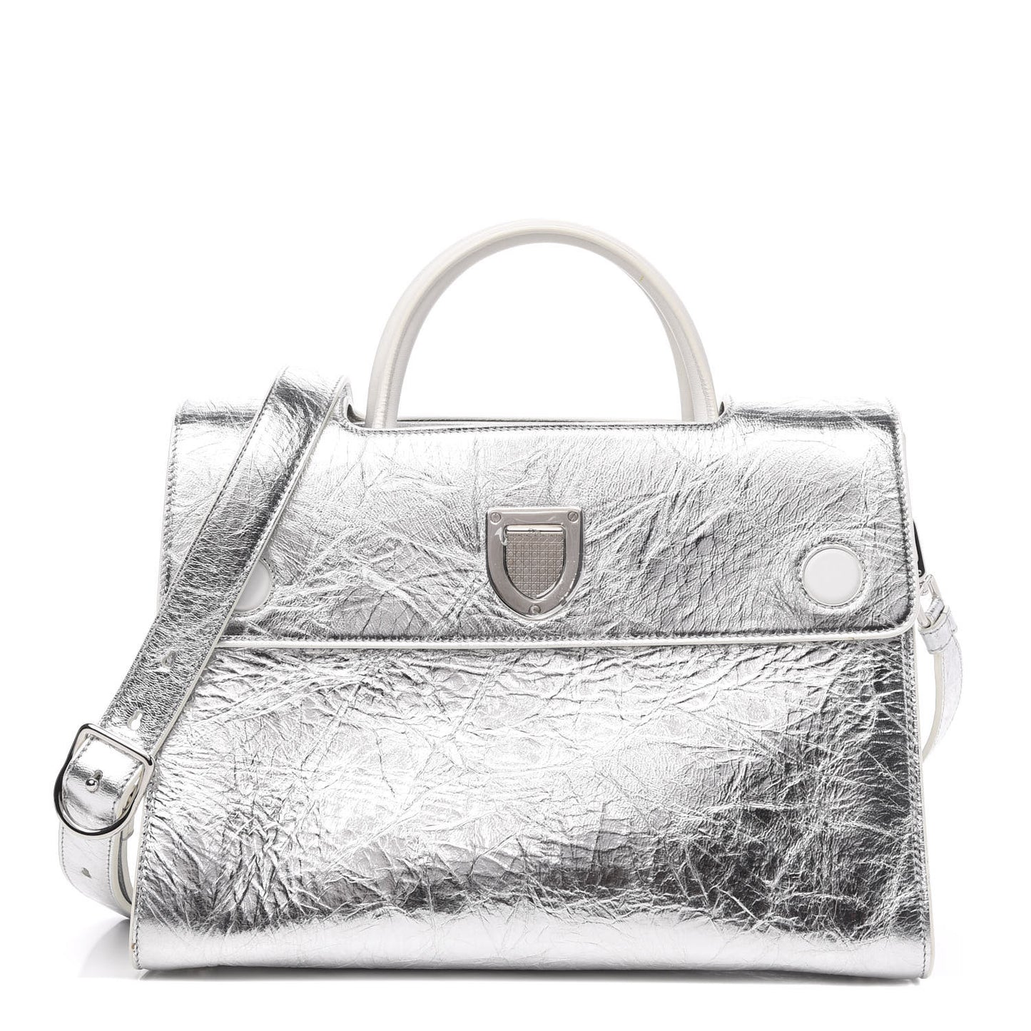 Metallic Calfskin Medium Diorever Flap Silver