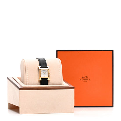 Hermes Stainless Steel Epsom Diamond Mother of Pearl 21mm Heure H Hour Quartz Watch Noir 5 of 5