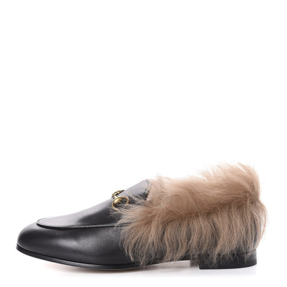 Gucci Malaga Kid Fur Womens Jordaan Loafers 37 Black Natural 1 of 9