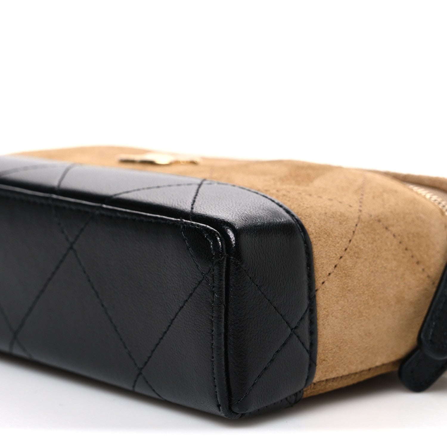 Chanel Suede Calfskin Shiny Lambskin Stitched Top Handle Slim Vanity Case With Chain Beige Black 10 of 11