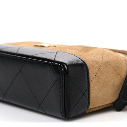 Chanel Suede Calfskin Shiny Lambskin Stitched Top Handle Slim Vanity Case With Chain Beige Black 10 of 11