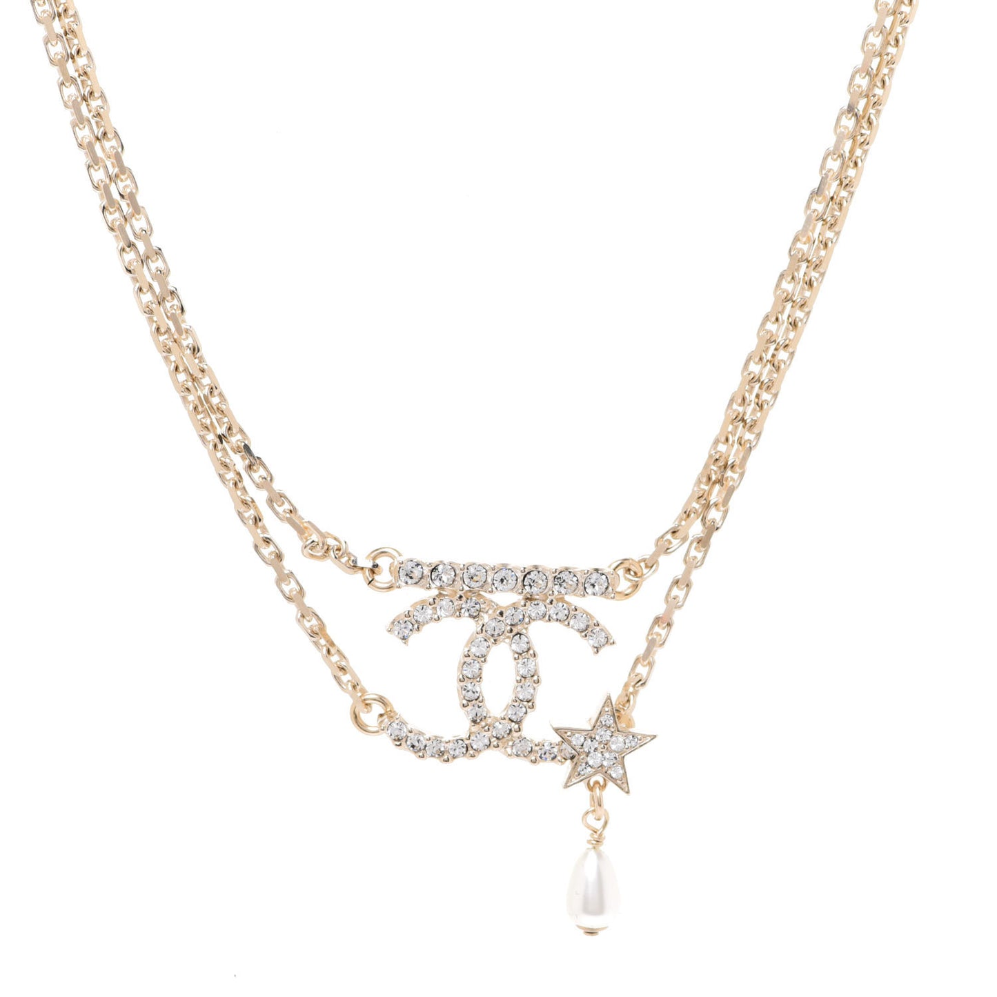 Pearl Crystal CC Star Choker Necklace Gold