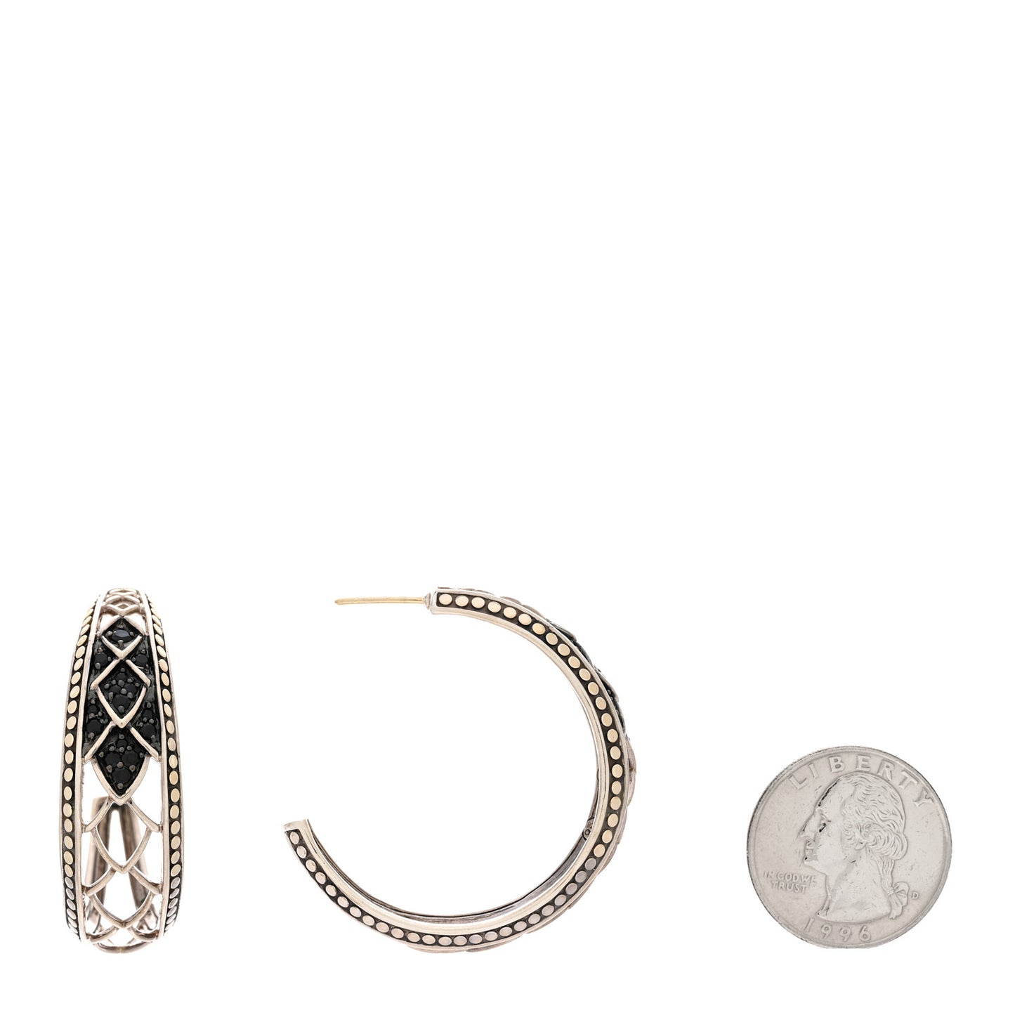 Sterling Silver 18K Yellow Gold Black Sapphire Naga Hoop Earrings