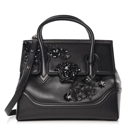 Versace Calfskin Floral Appliques Medium Palazzo Empire Bag Black 5 of 9
