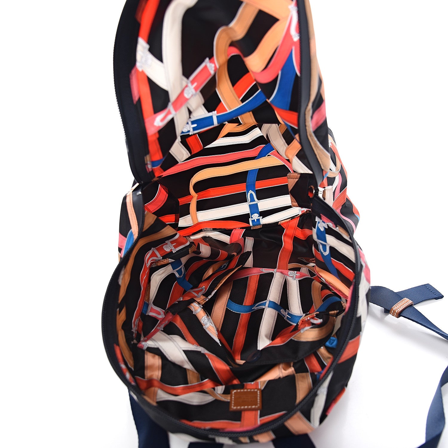 Hermes Silk Barenia Cavalcadour Airsilk Backpack Black Bleu Marine Fauve 4 of 8