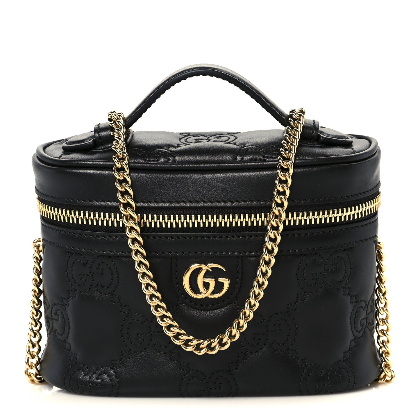 Calfskin GG Matelasse Mini Top Handle Bag Black