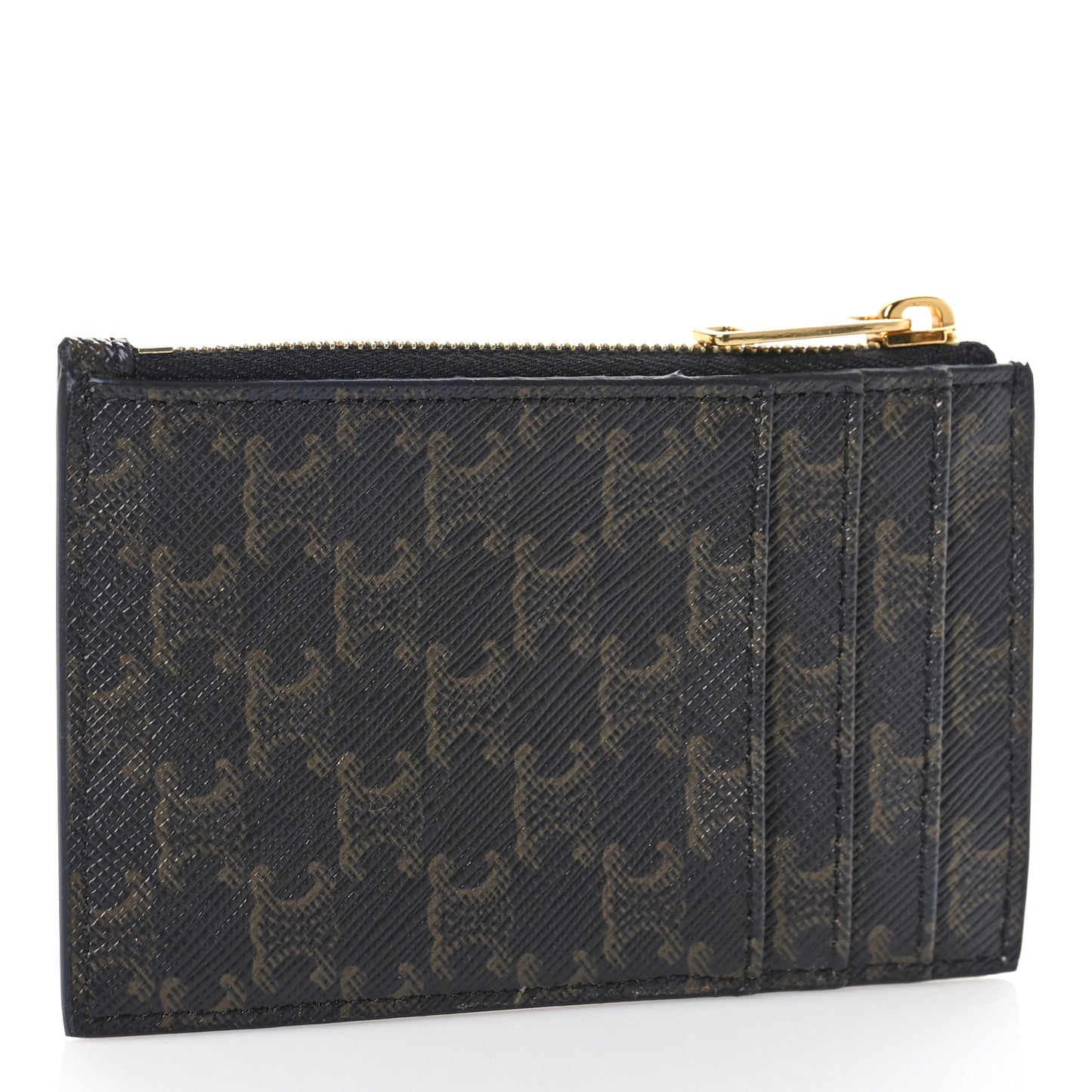 Triomphe Canvas Zipped Card Holder Tan
