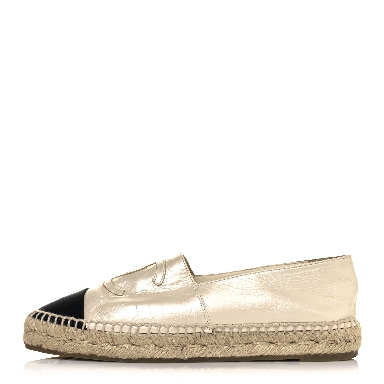 Chanel Metallic Calfskin Grosgrain CC Espadrilles 37 Ivory Black 1 of 10