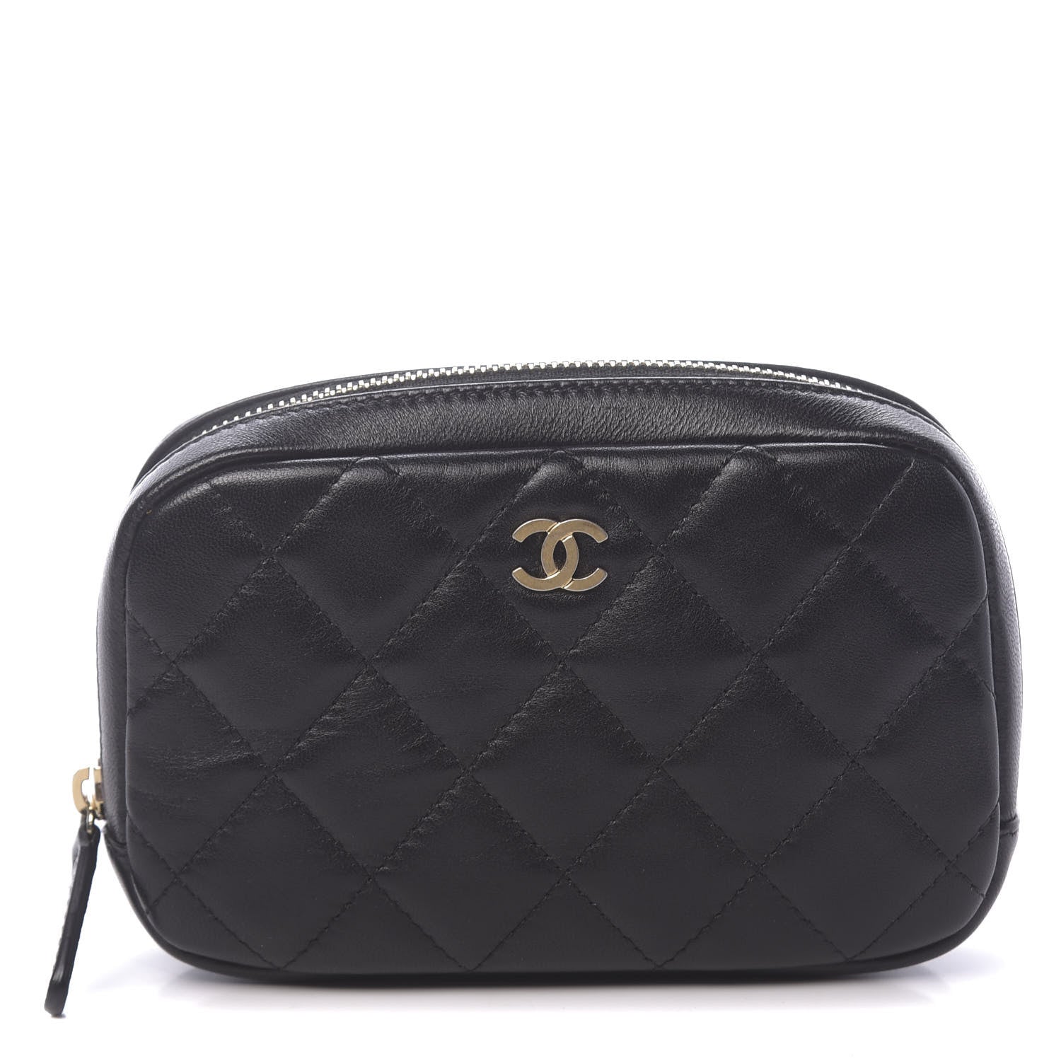 Chanel Lambskin Quilted Small Curvy Pouch Cosmetic Case Black 1 of 8