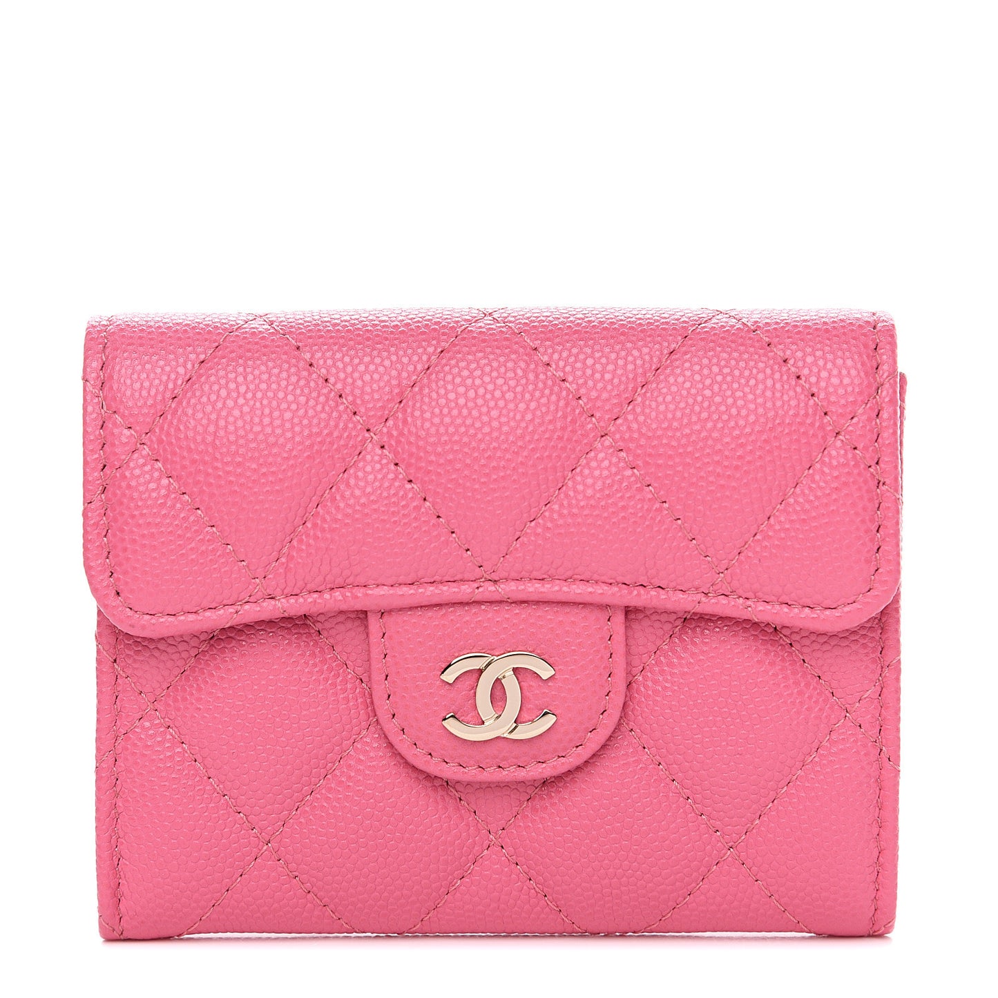 Caviar Quilted Flap Card Holder Wallet Pink